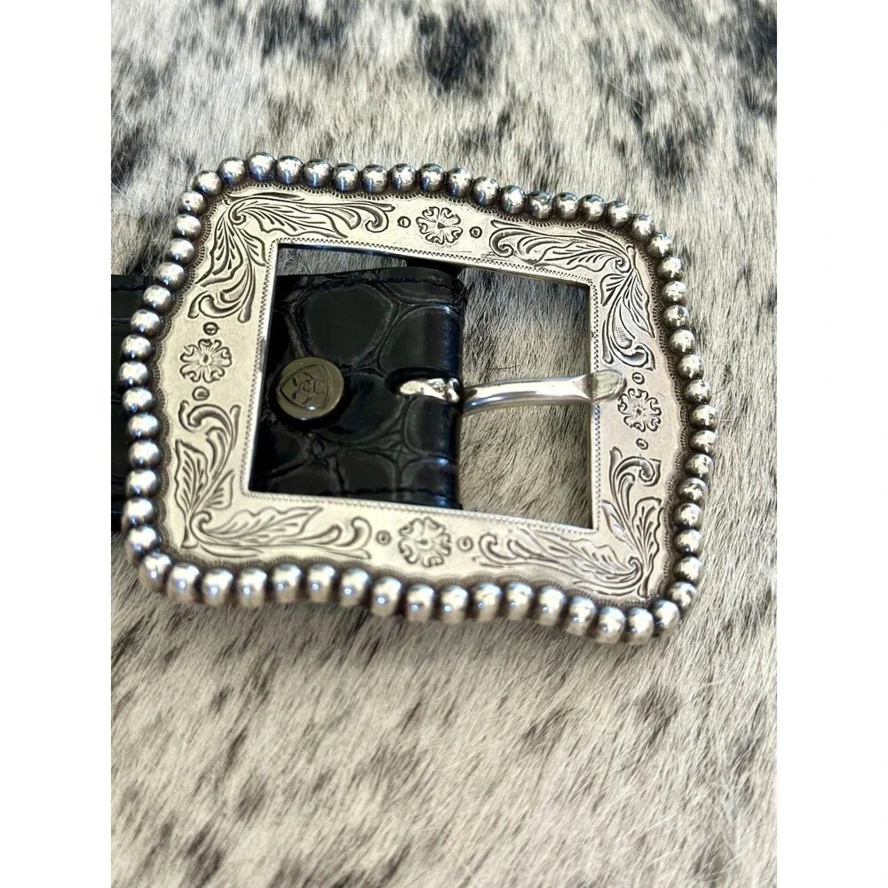 Ariat Genuine Leather Belt Women's Limited Edition Buckle 2007 Zebra Studs Sz 38